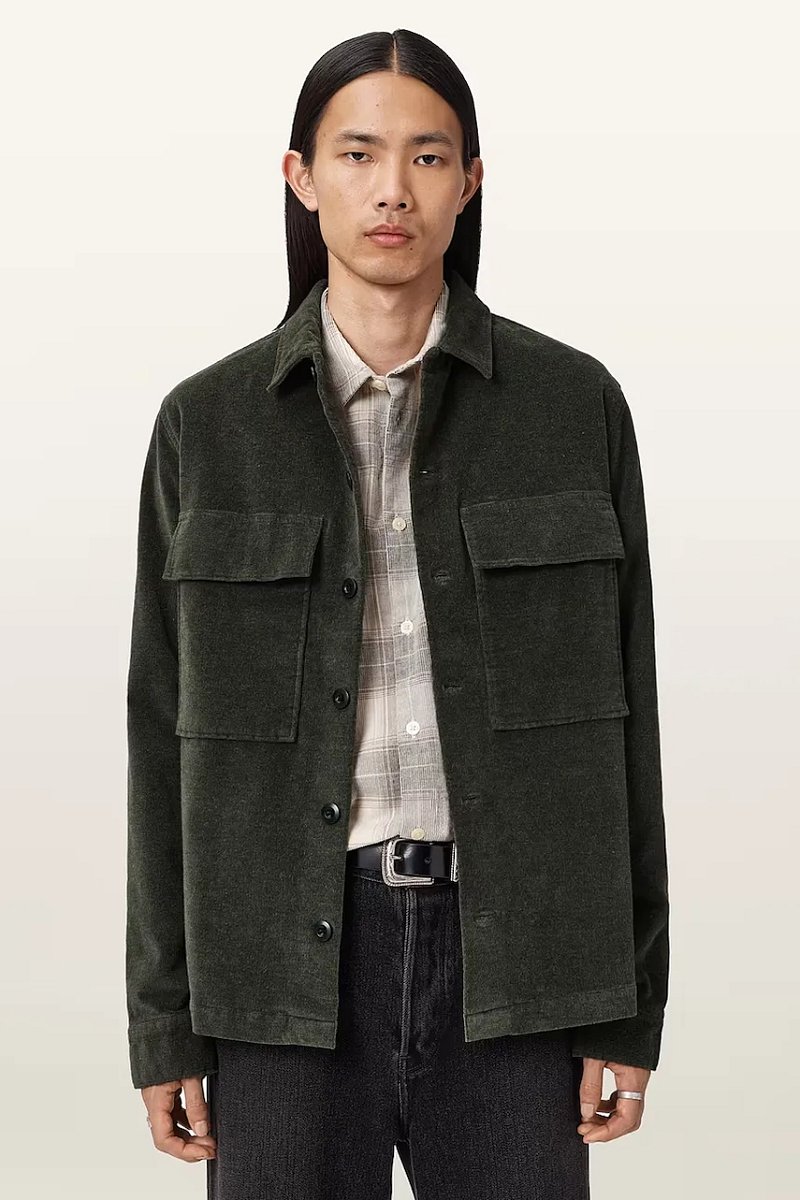 Košile AllSaints HAWKER pánská, černá barva, regular, s klasickým límcem, M017SD