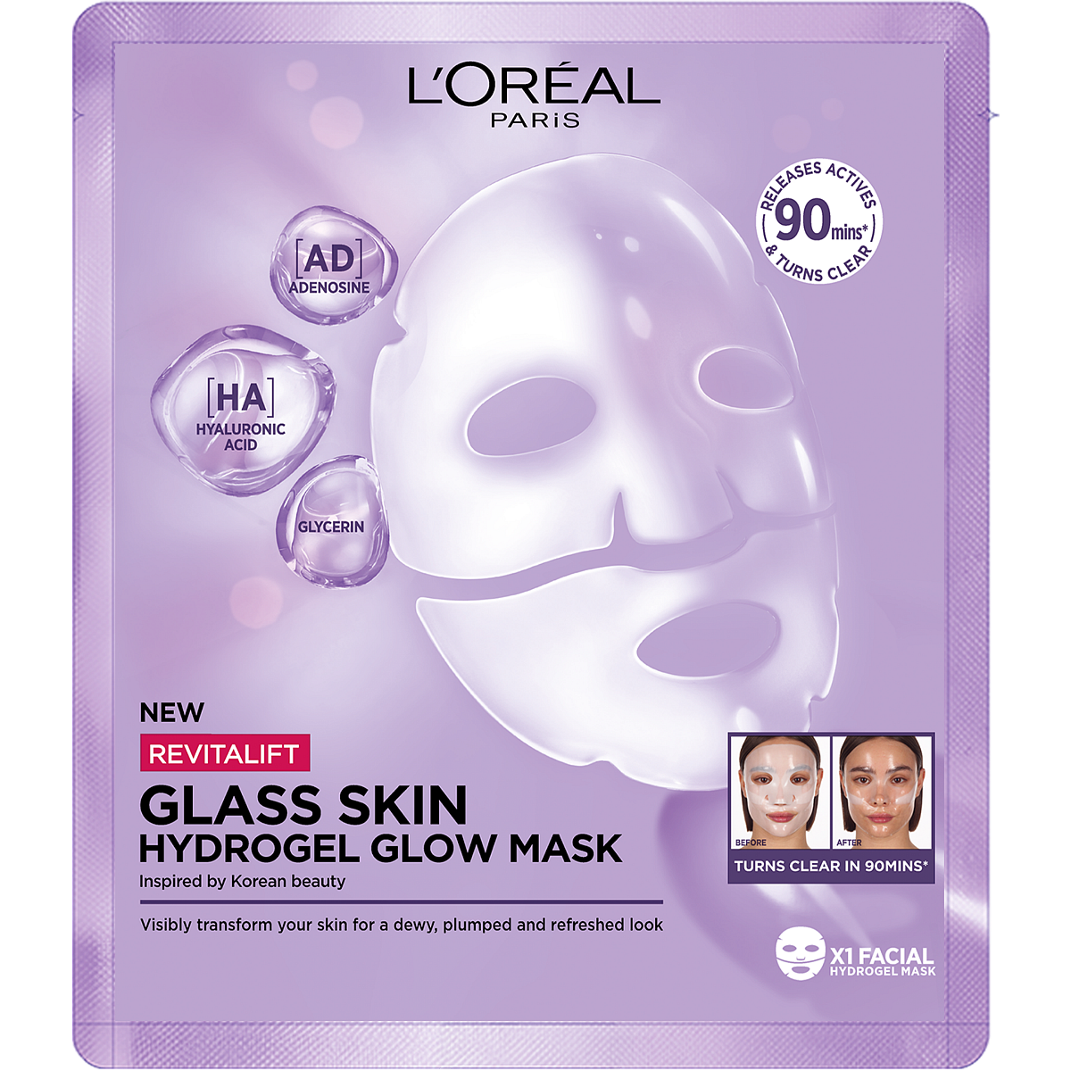 Loréal Paris Revitalift Filler Glass Skin hydrogelová rozjasňující maska 1 ks