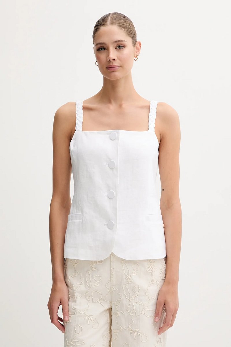 Lněná halenka Pedro del Hierro dámská, bílá barva, hladká, 7659073