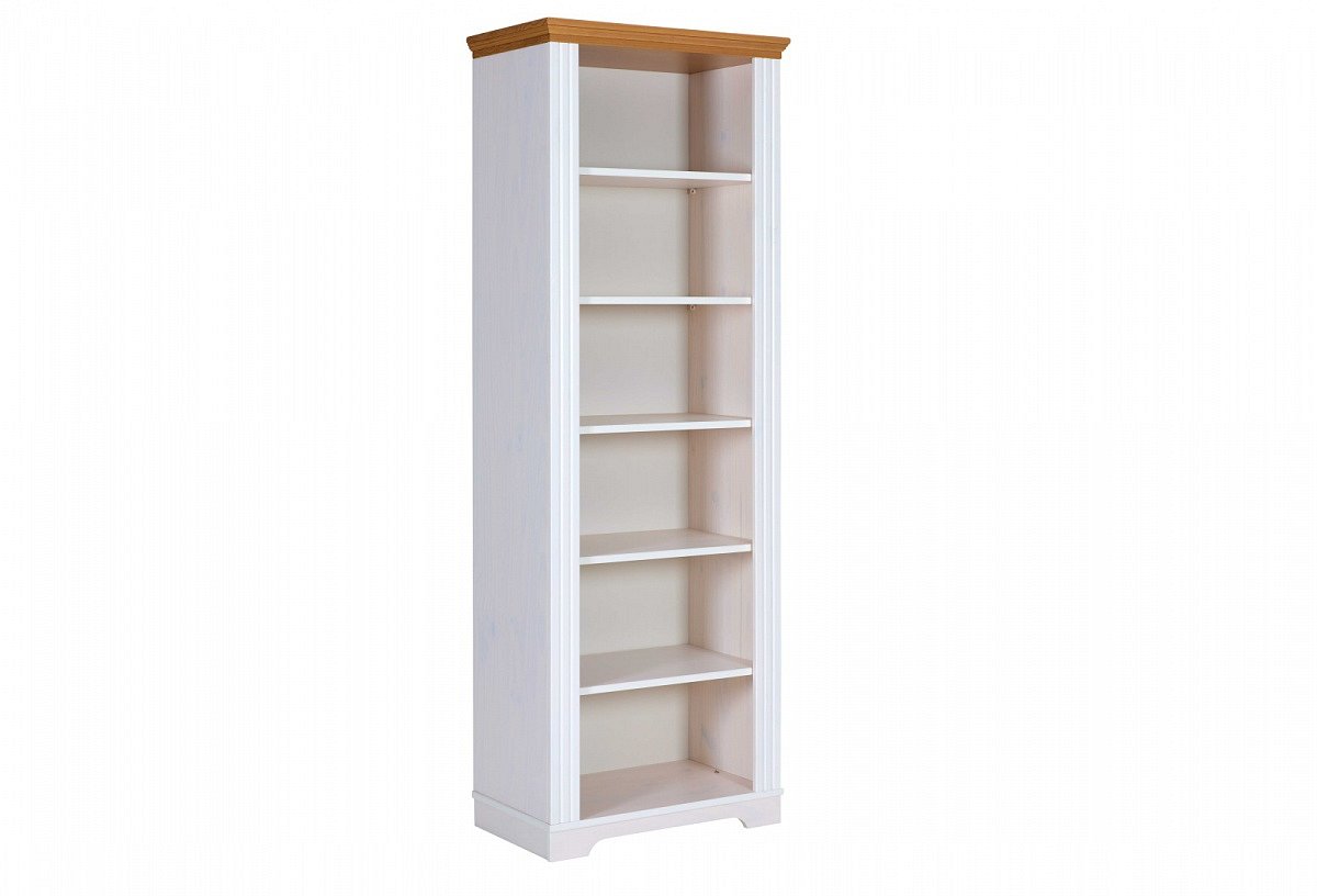 Vysoký úzký regál z masivu malcolm - bílá/dub