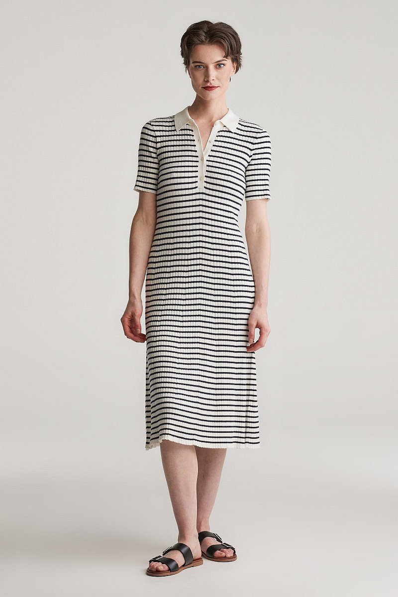 ŠATY GANT RIB KNIT STRIPED RUGGER SS DRESS EVENING BLUE