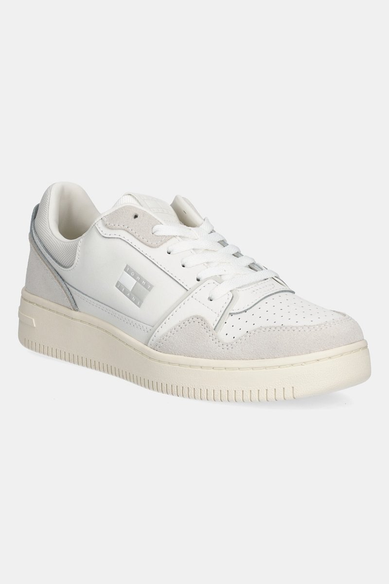 Kožené tenisky Tommy Jeans TJW RETRO BASKET SNEAKER dámské, béžová barva, EN0EN02818