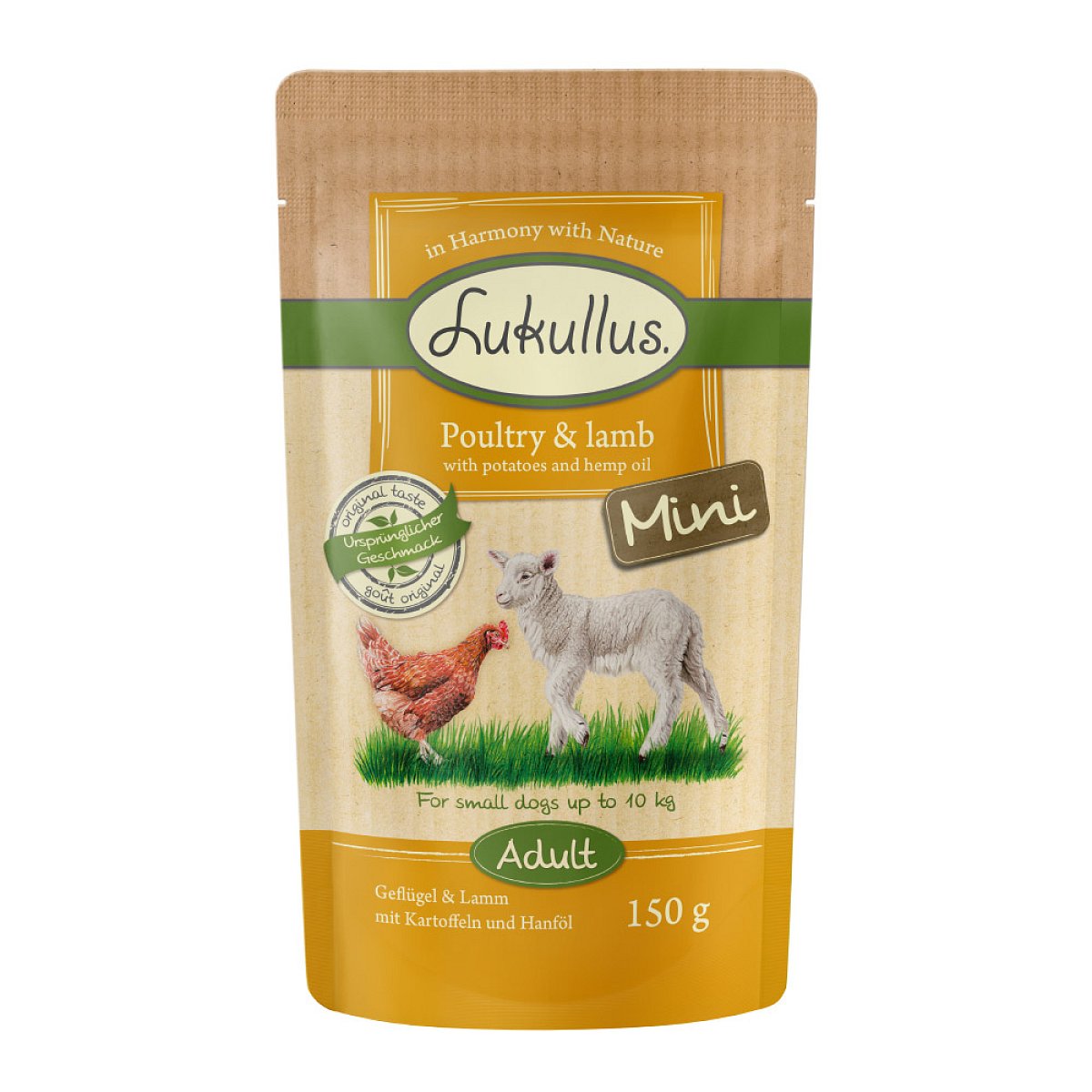 Lukullus Naturkost kapsičky,  6 x 150 g / 300 g - 5 + 1 zdarma! - drůbeží a jehněčí Adult Mini bez obilovin 6 x 150 g