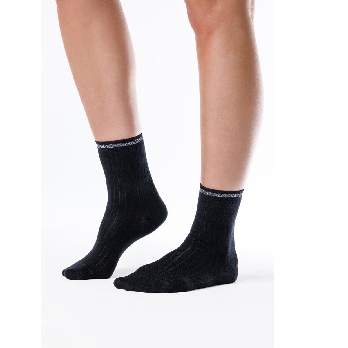 Barefoot žebrované ponožky s lurexem SHIMMER Black