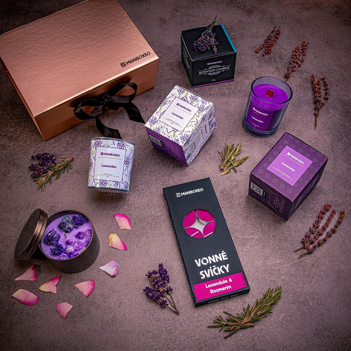 Luxusní box plný vůní Levandule (rose gold) - dárkový box | Dárek pro ženu, maminku, manželku, babičku, sestru, přítelkyni, kamarádku | dárek k naroze