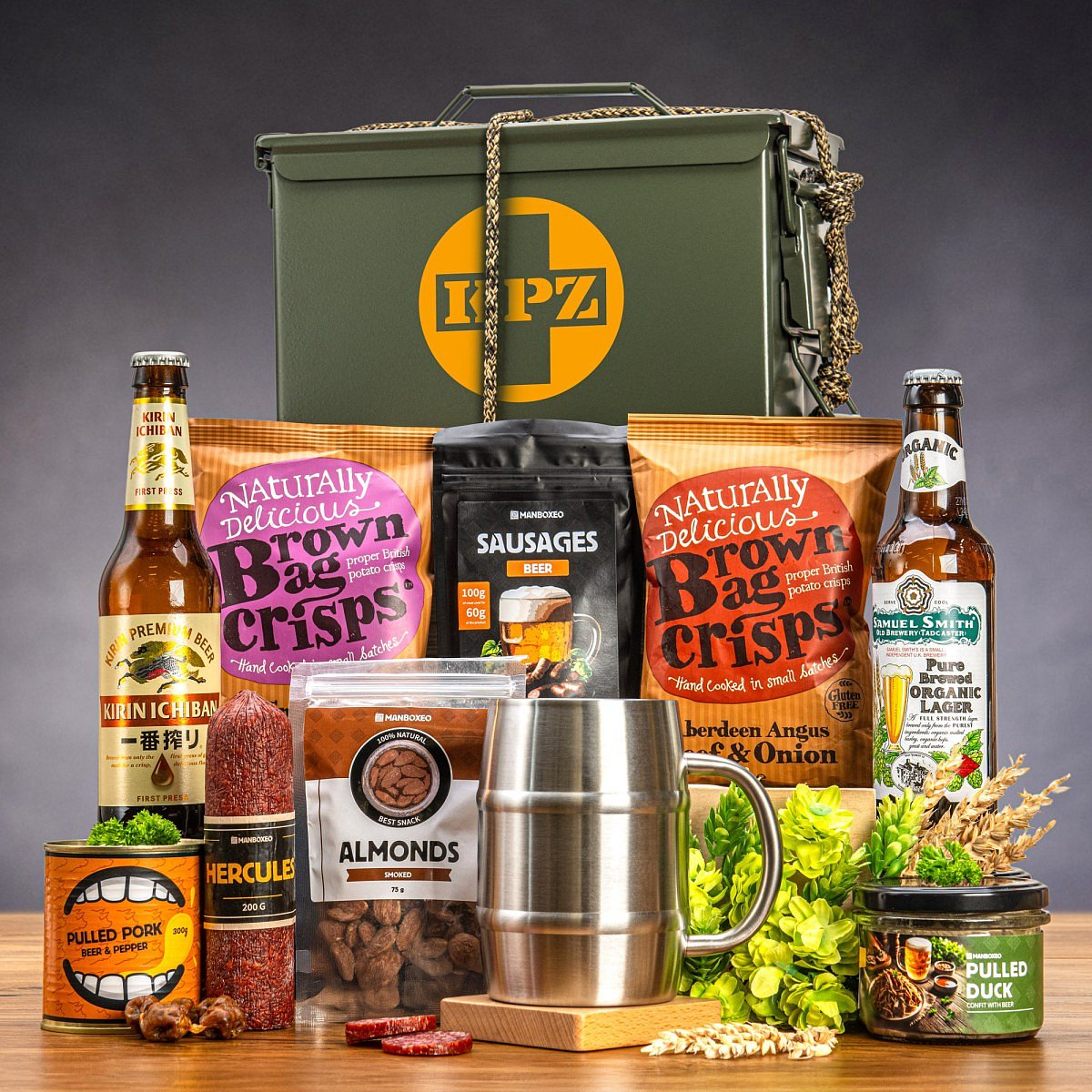 Armyboxeo plné ležáků | Dárková muniční bedna | Vánoční dárek pro muže, vojáka, tátu, přítele | Dárek na Vánoce, k narozeninám | Dárkový box, koš | Or