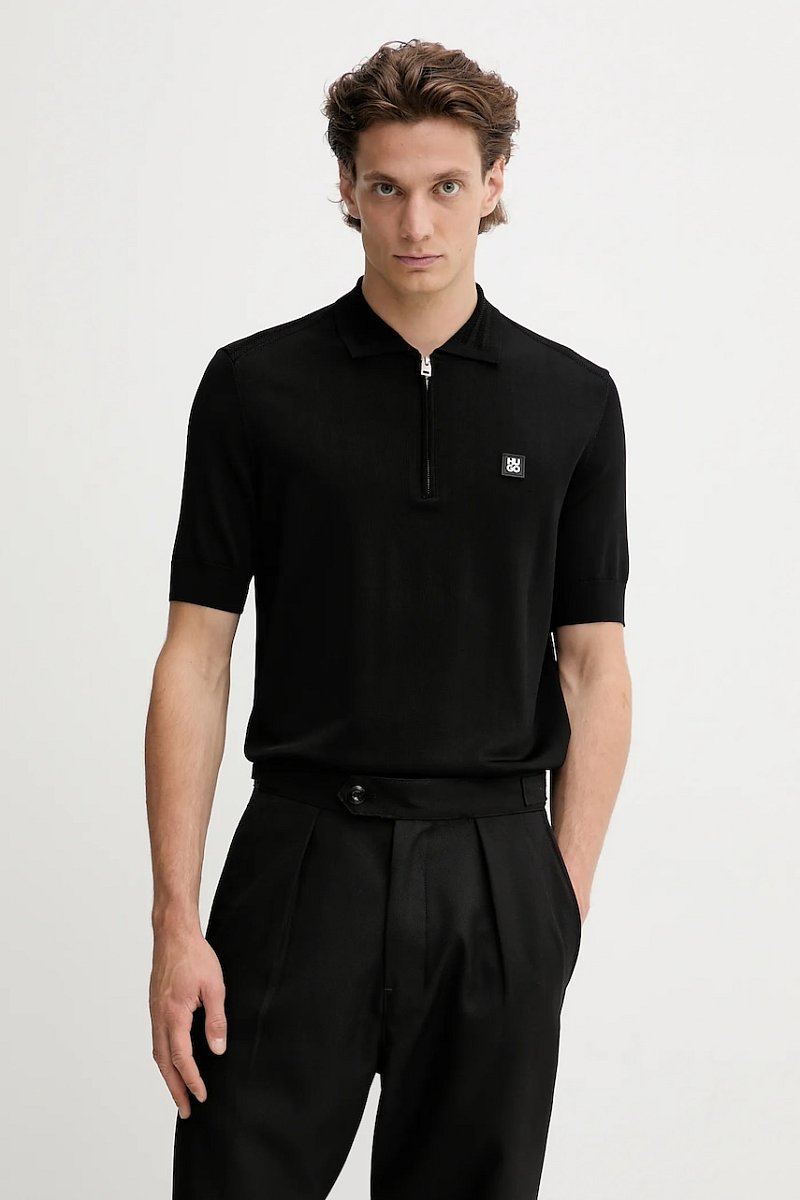 Polo tričko HUGO pánské, černá barva, 50542750