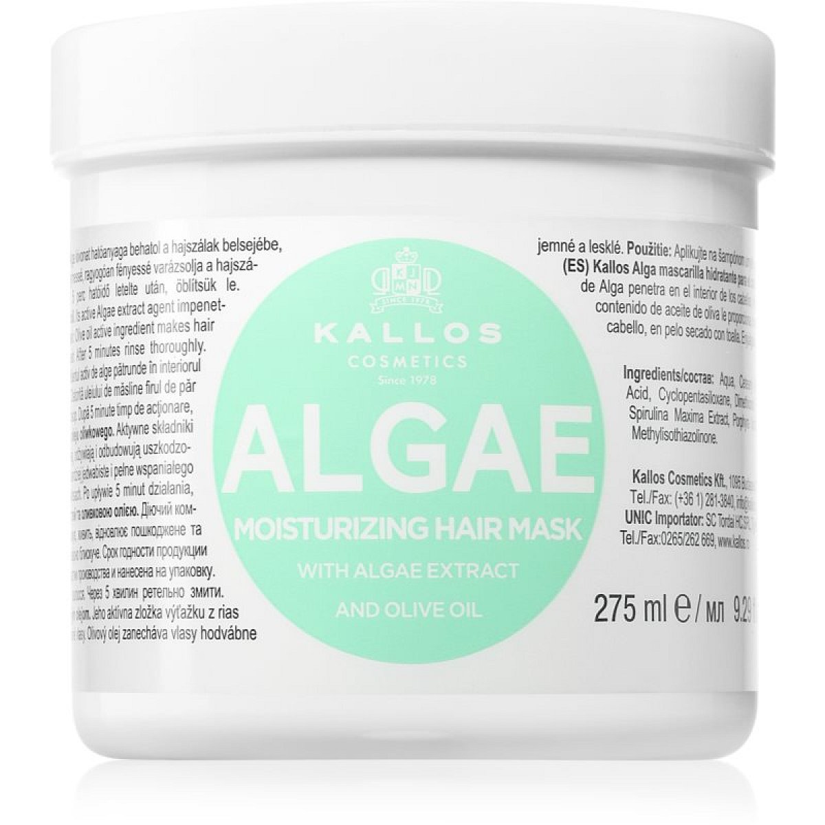 Kallos KJMN Professional Algae hydratační maska s výtažkem z řas a olivovým olejem 275 ml