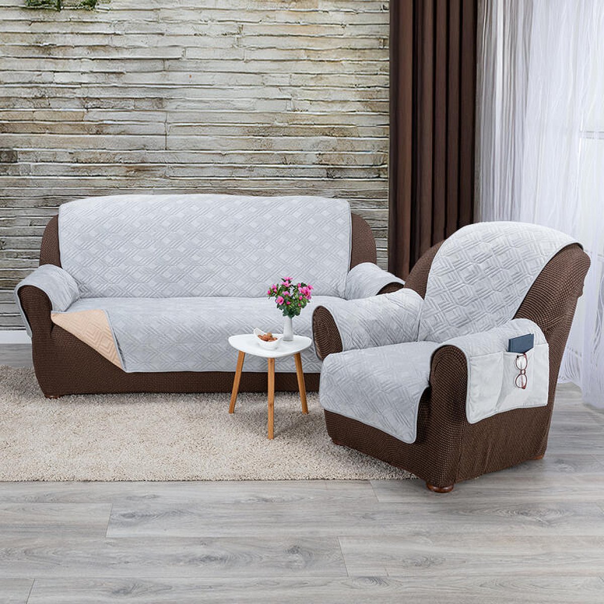 Přehozy s područkami CRYSTAL šedé