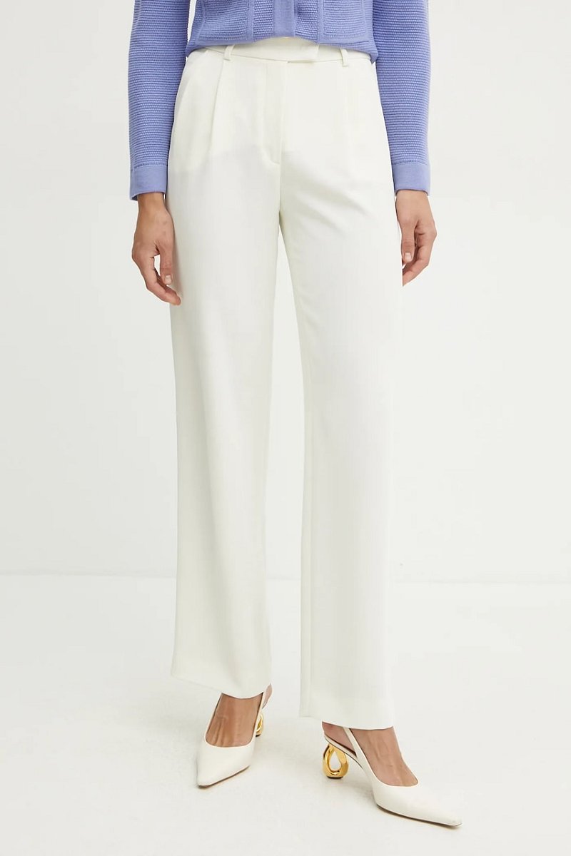 Kalhoty Luisa Spagnoli dámské, béžová barva, jednoduché, high waist, 542021