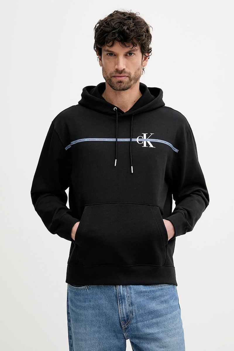 Mikina Calvin Klein pánská, černá barva, s kapucí, s potiskem, LV04RC289G