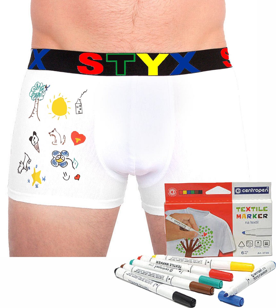 Pánské boxerky Styx sportovní guma bílé + fixy na textil (GF1061) L, trenky / trenýrky