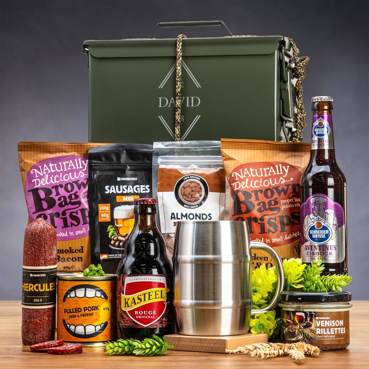 Armyboxeo pro pivaře | Dárková muniční bedna | Vánoční dárek pro muže, vojáka, tátu, přítele | Dárek na Vánoce, k narozeninám | Dárkový box, koš | Ori