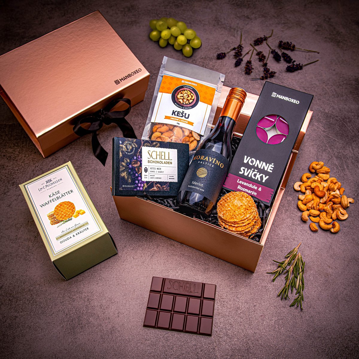 Luxusní box pro vinařku červené víno (rose gold) - dárkový box | Dárek pro ženu, maminku, manželku, babičku, sestru, přítelkyni, kamarádku | dárek k n