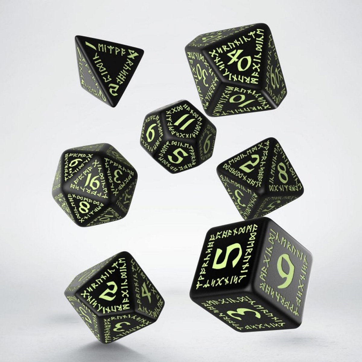 Runic Black and glow-in-the-dark Dice Set, sada RPG hracích kostek