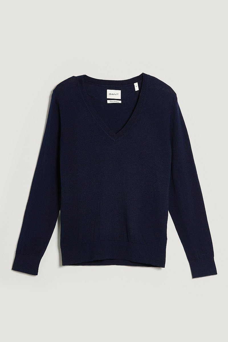 SVETR GANT LIGHT KNIT V-NECK EVENING BLUE