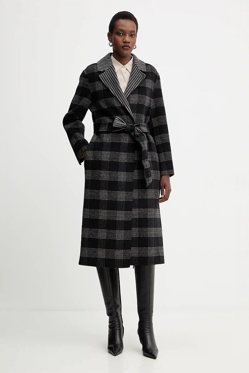 Oboustranný kabát s vlnou Twinset černá barva, 252TP2080