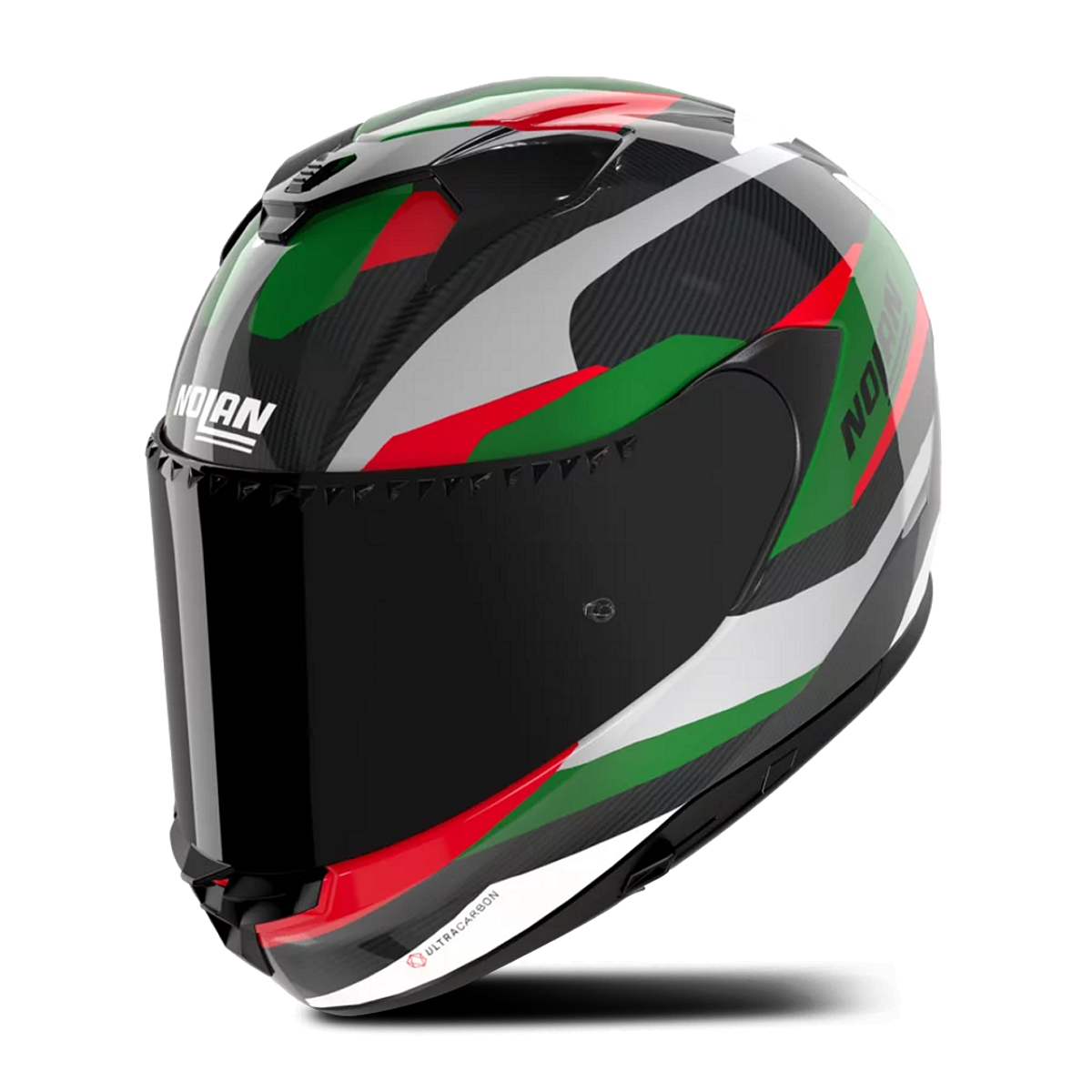 Integrální Helma Nolan X-904 Ultra Carbon Silver/Zelená/Červená leskláXXS