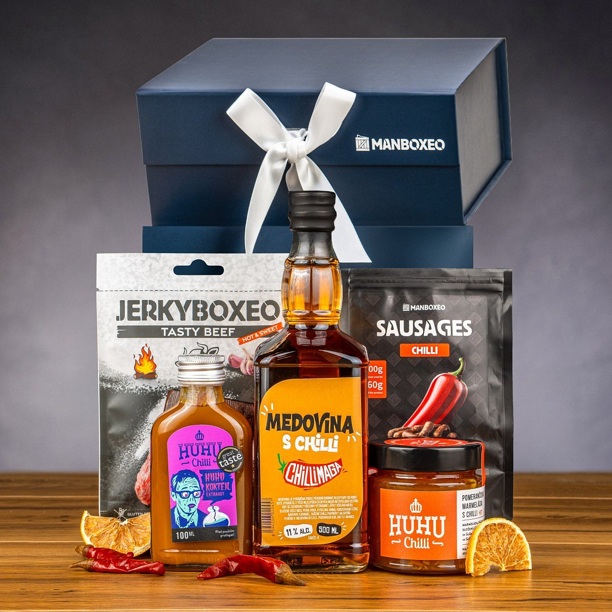 Dárková sada plná chilli s Medovinou | Dárek k narozeninám, svátku, výročí, vánocům pro muže, ženu | Dárkový koš, box, krabice, krabička, balení | dár