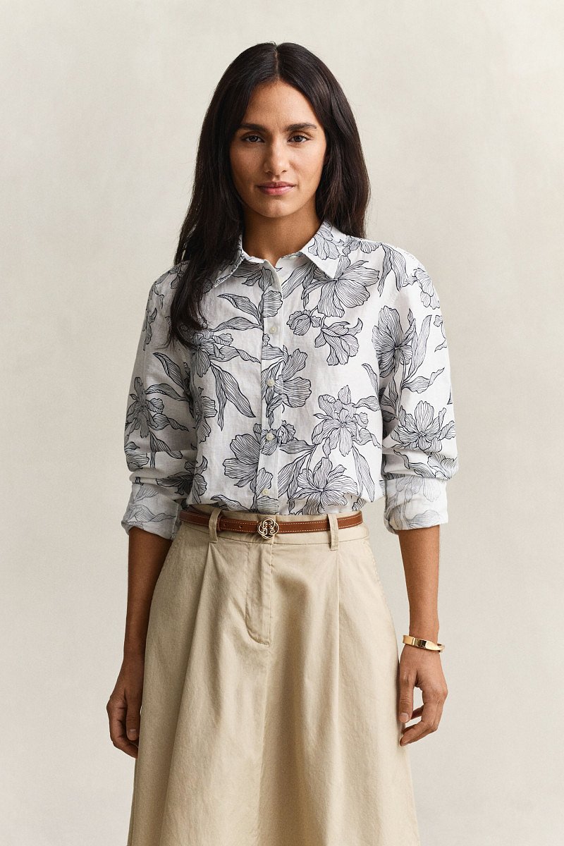 KOŠILE GANT REG FLORAL PRINT LINEN SHIRT EVENING BLUE
