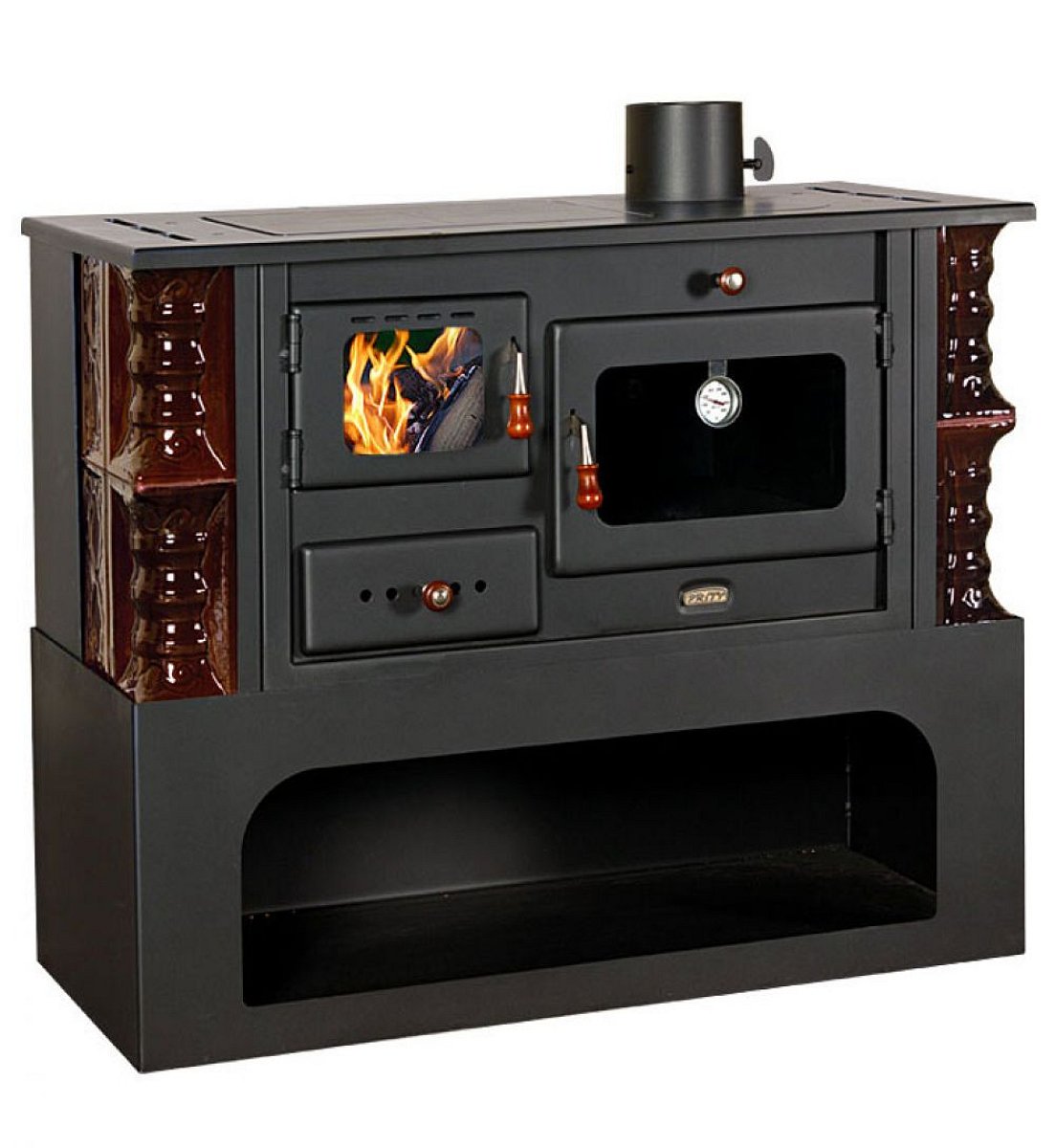 Kachlový sporák na tuhá paliva PRITY 1P34-K MARO, hnědá