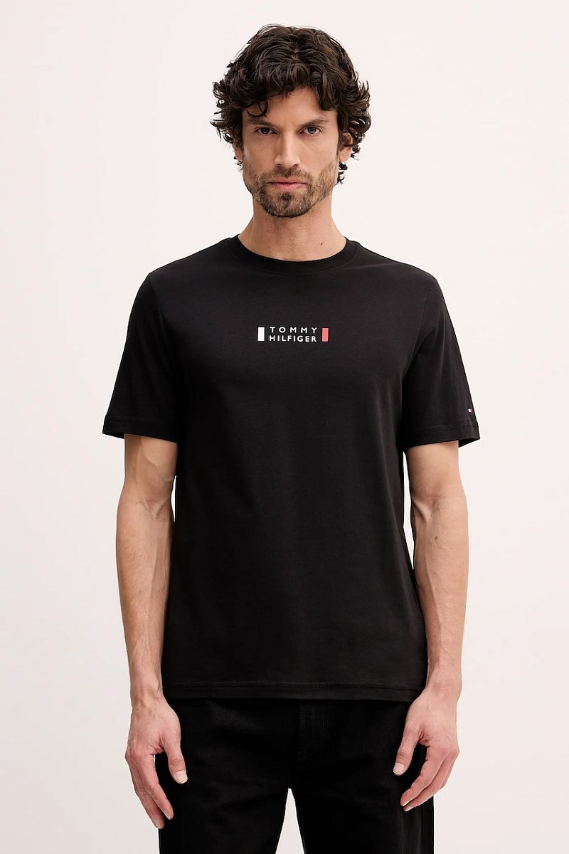 Bavlněné tričko Tommy Hilfiger pánské, černá barva, s potiskem, MW0MW41453