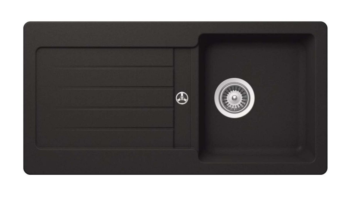 SCHOCK Typos - Granitový dřez, 86x44 cm, s ovládáním odtoku, Onyx TYPD100SAGON
