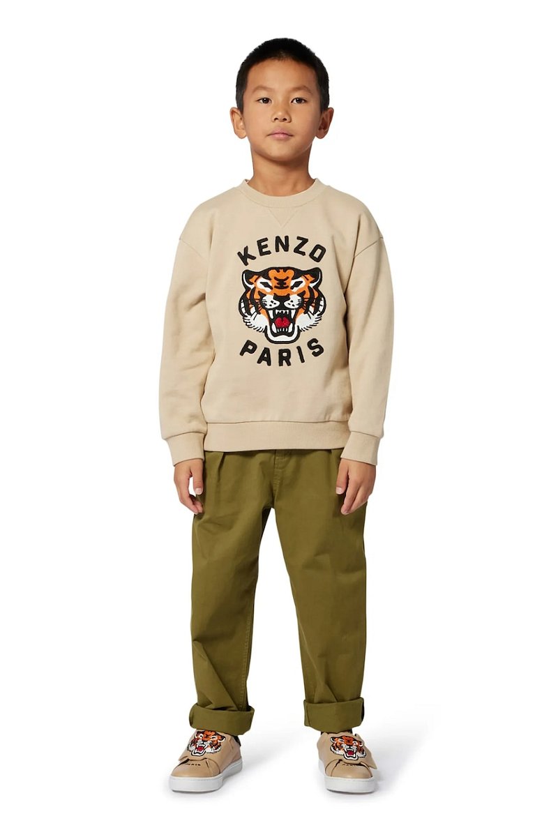 Dětská bavlněná mikina Kenzo Kids béžová barva, s aplikací, K61432