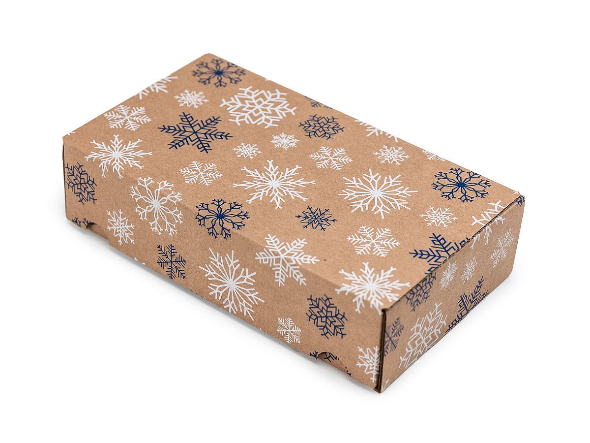 25 ks - Dárková krabice s potiskem vloček 240x140x60 mm
