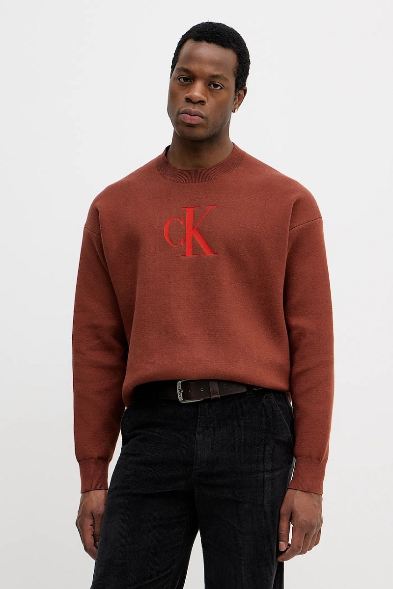 Svetr s příměsí kašmíru Calvin Klein Jeans pánský, oranžová barva, LV04RD305G