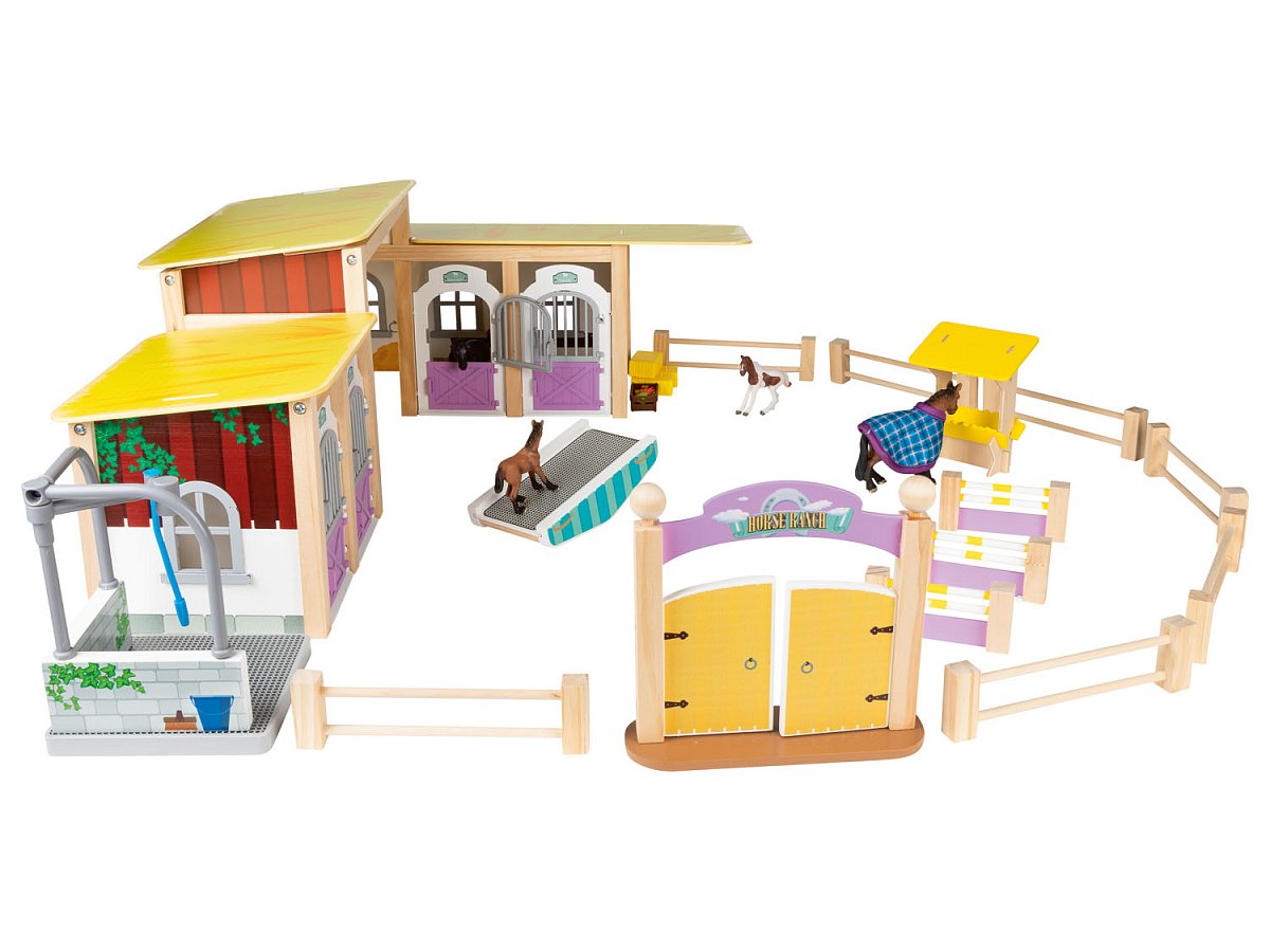 Playtive Dřevěná koňská farma / dinoland (koňská farma)