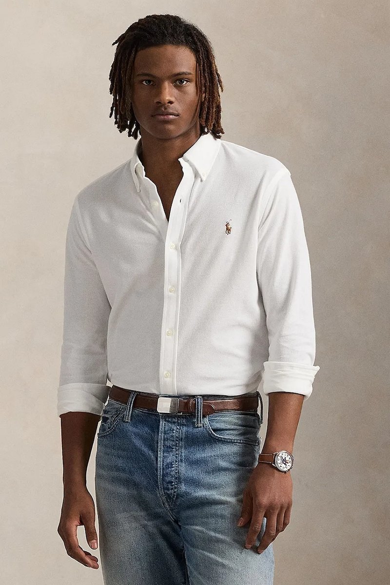 Bavlněná košile Polo Ralph Lauren pánská, bílá barva, regular, s límečkem button-down, 710979488