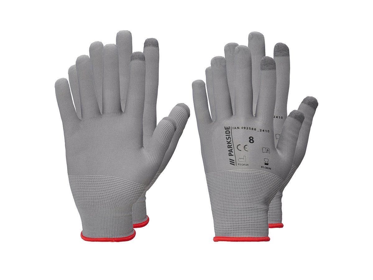 Parkside® Pracovní rukavice, 2 páry (šedá/červená, 8)
