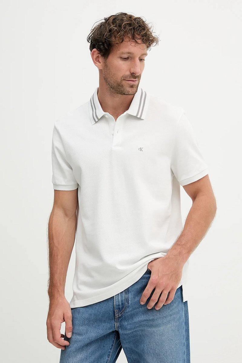 Bavlněné polo tričko Calvin Klein Jeans pánské, bílá barva, s potiskem, LV04RC276G