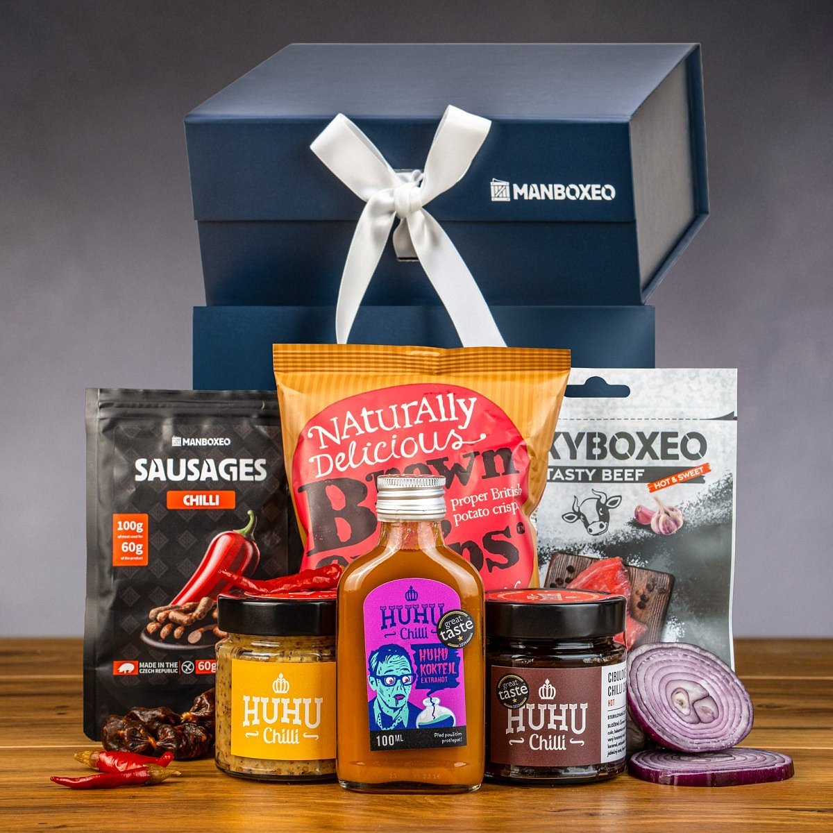 Dárková sada plná chilli | Dárek k narozeninám, svátku, výročí, vánocům pro muže, ženu | Dárkový koš, box, krabice, krabička, balení | dárek k vánocům
