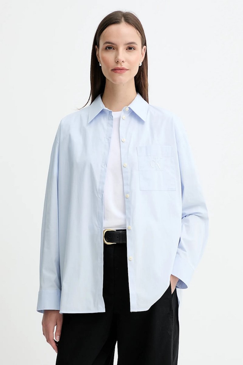Košile Calvin Klein Jeans dámská, bílá barva, relaxed, s klasickým límcem, LV047C143G