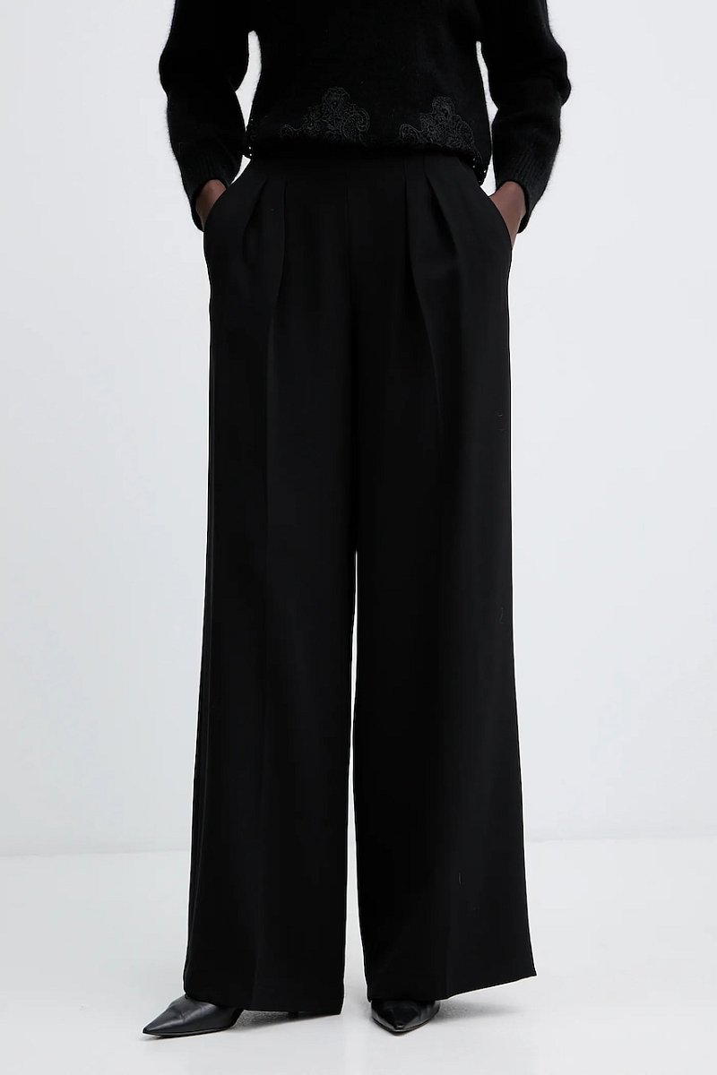 Kalhoty Twinset dámské, černá barva, široké, high waist, 252TT2401