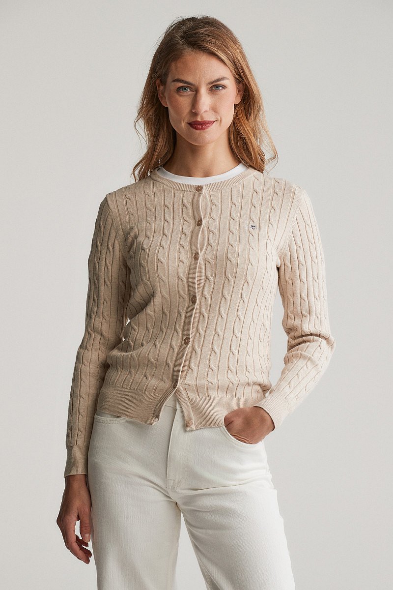 SVETR GANT STRETCH COTTON CABLE CARDIGAN SEED MELANGE