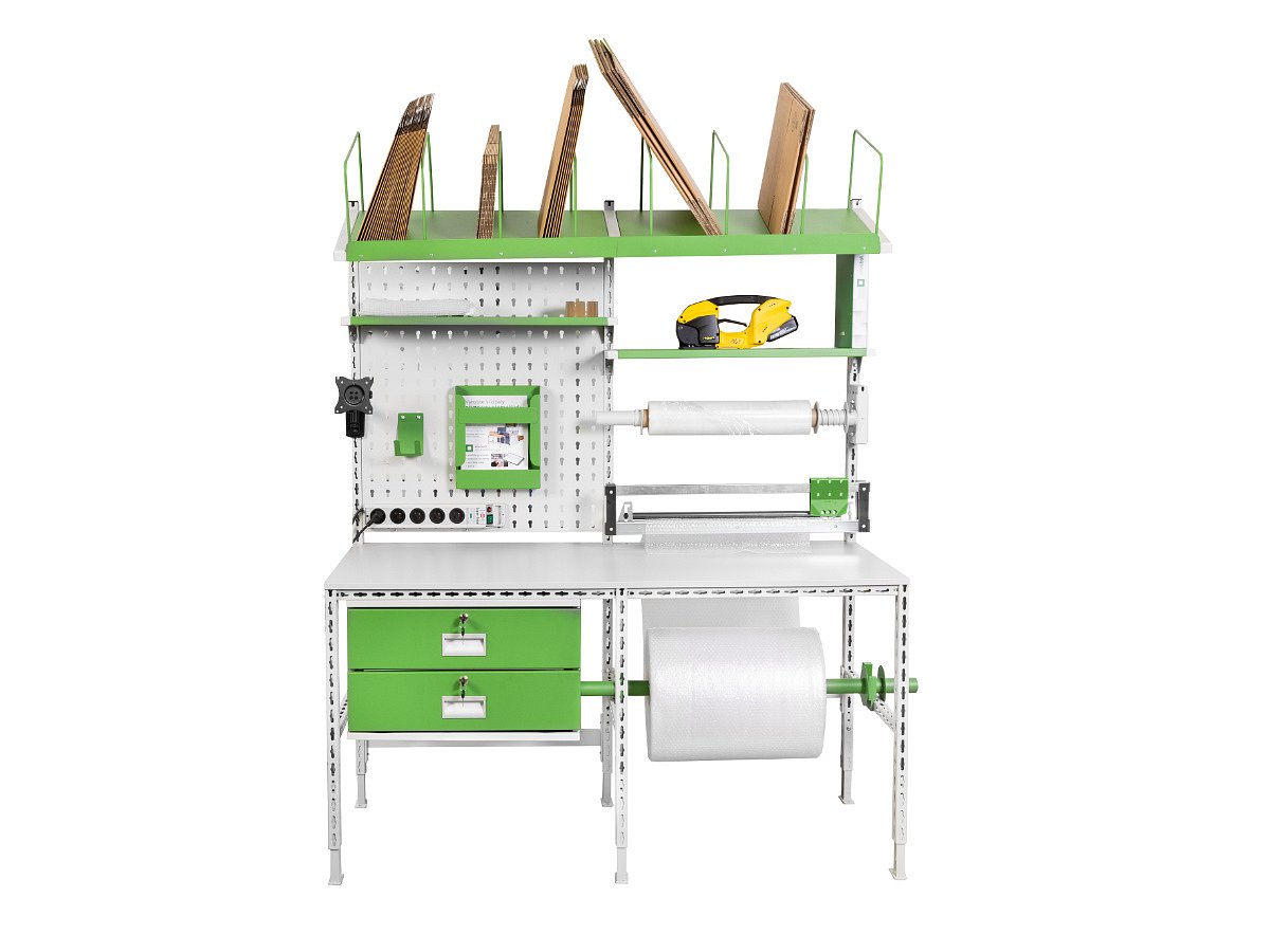 Balicí pracoviště Servisbal 2000x800x750-950 mm, 1x zásuvka