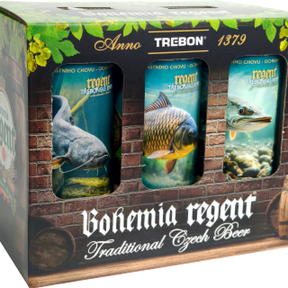 Bohemia regent pivo dárkový karton dřevěný vodní říše 6x 0,5 l