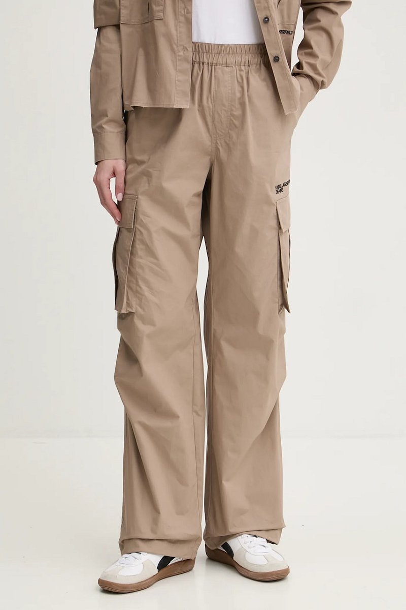 Kalhoty Karl Lagerfeld Jeans dámské, béžová barva, jednoduché, high waist, A1W10062