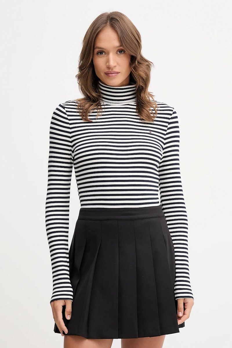 Tričko s dlouhým rukávem Tommy Hilfiger dámské, tmavomodrá barva, s golfem, WW0WW39826