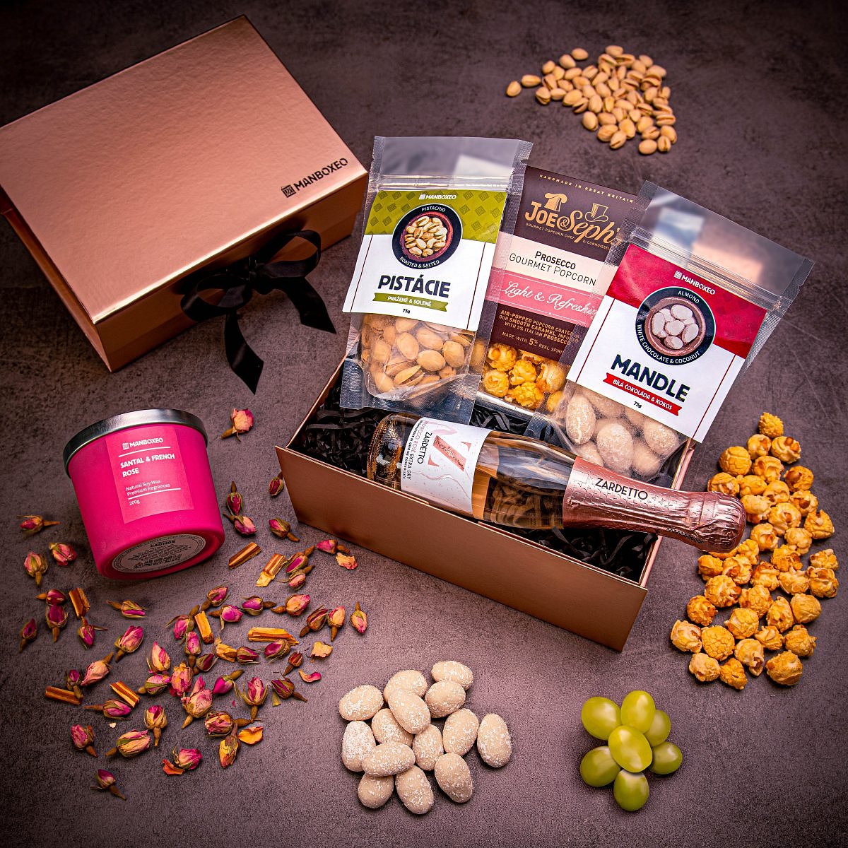 Luxusní box s proseccem (rose gold) - dárkový box | Dárek pro ženu, maminku, manželku, babičku, sestru, přítelkyni, kamarádku | dárek k narozeninám, v