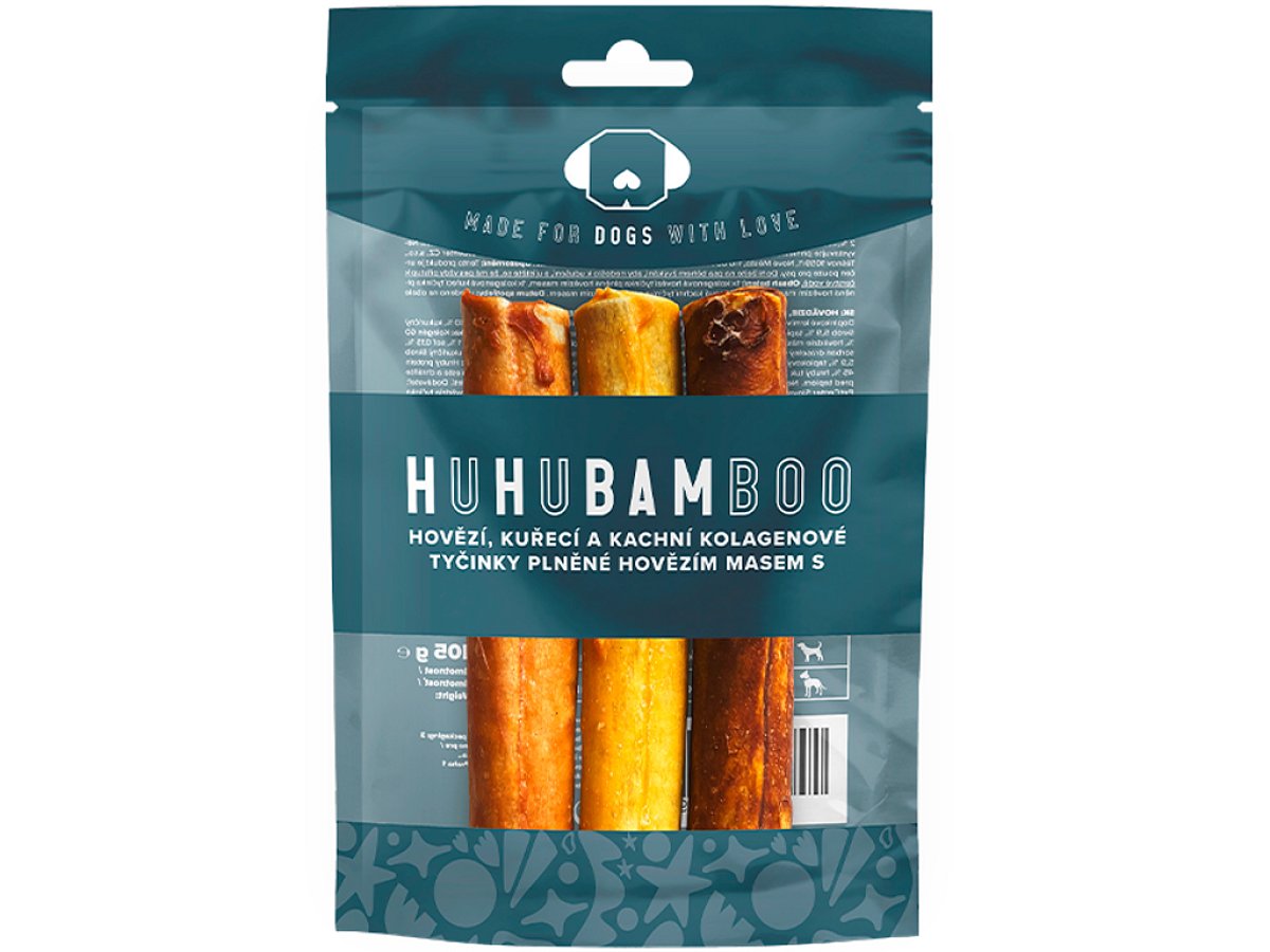 Huhubamboo Hovězí, kachní, kuřecí kolagen stick plněný hovězím 3 ks
