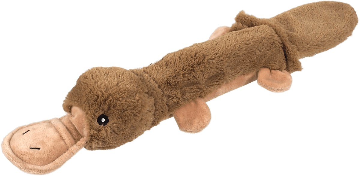Hračka Dog Fantasy Recycled pískací ptakopysk s PET lahví a šustícím ocasem 55cm