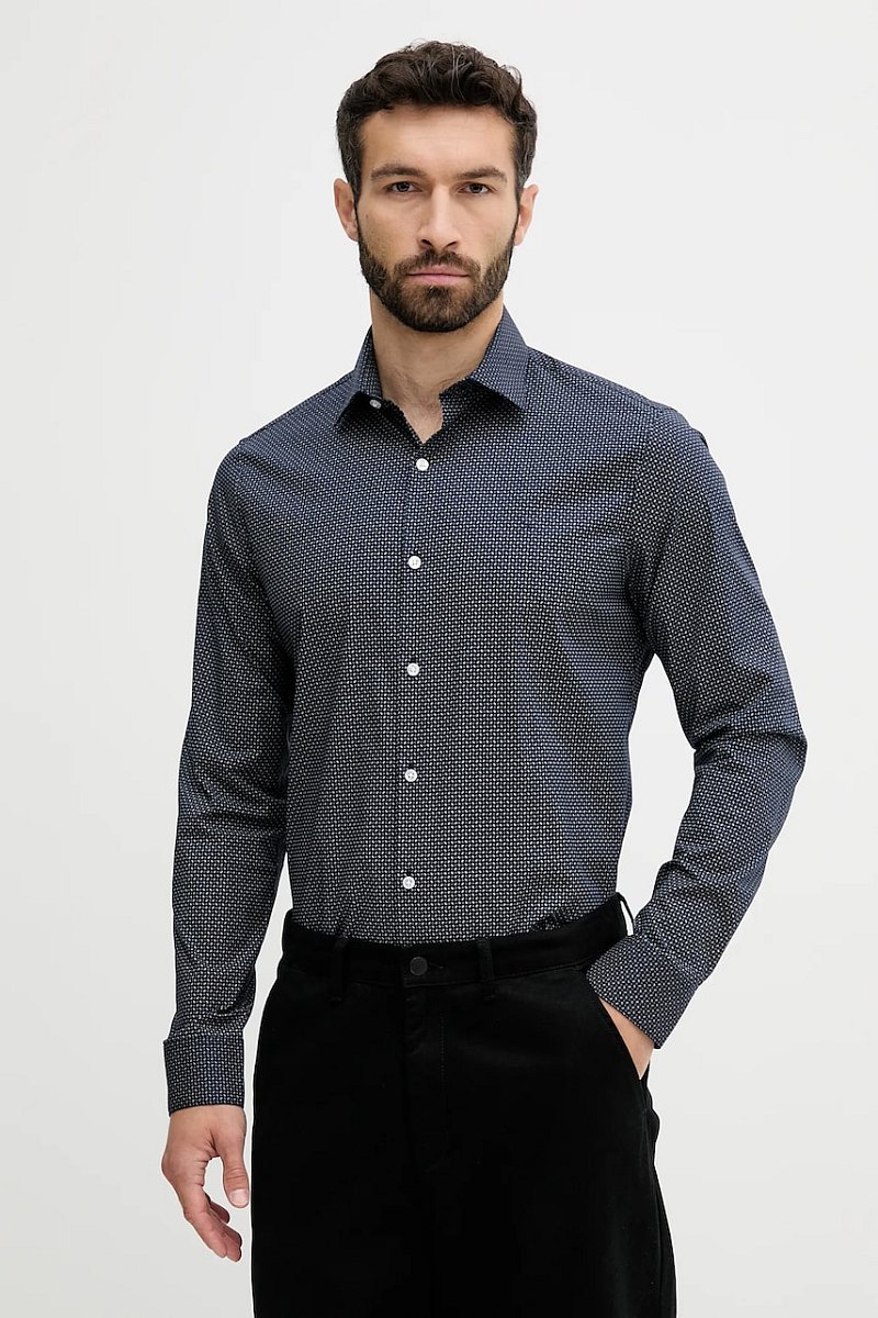 Košile Calvin Klein pánská, tmavomodrá barva, slim, s klasickým límcem, LV019EU005