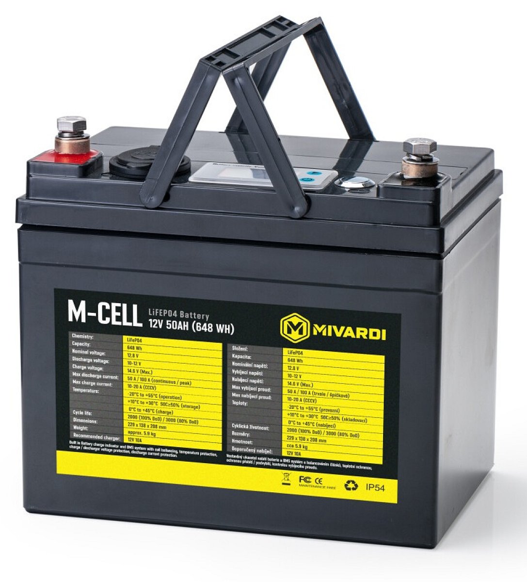 Mivardi baterie m-cell lifepo4 12v 50ah + 10a nabíječka