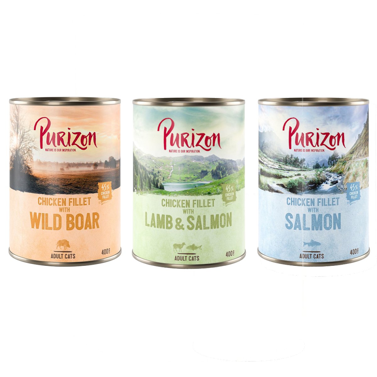 Purizon Adult 6 x 400 g - bez obilovin - míchané balení (2 x divočák, 2 x losos, 2 x jehněčí)