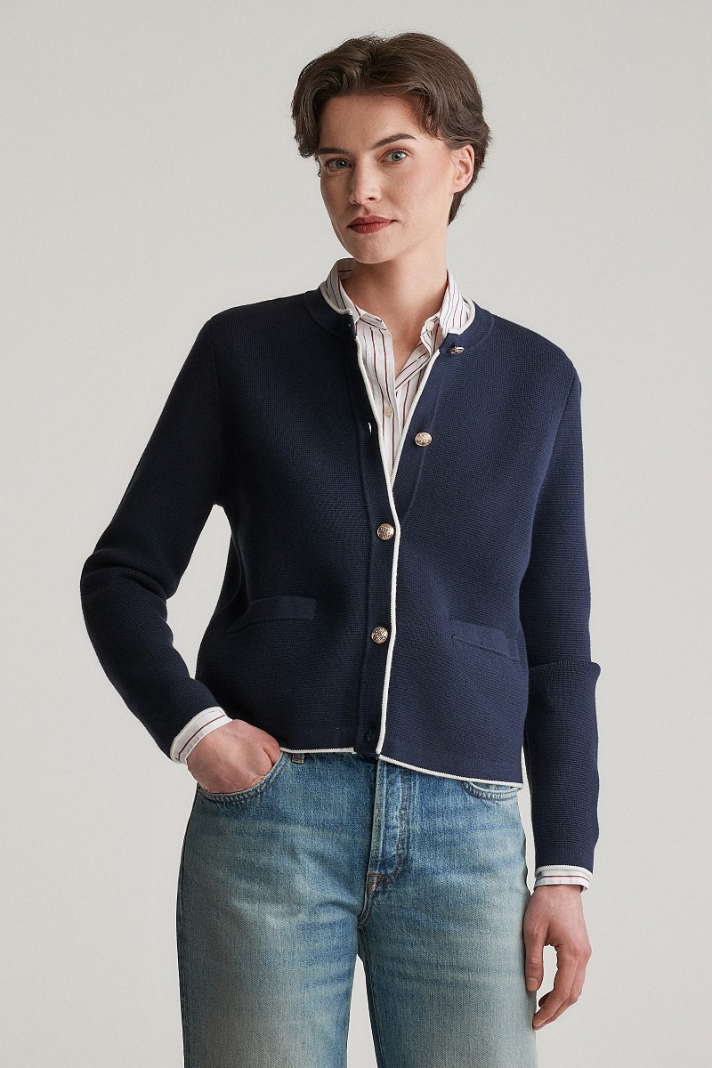 KARDIGAN GANT COTTON KNIT JACKET EVENING BLUE