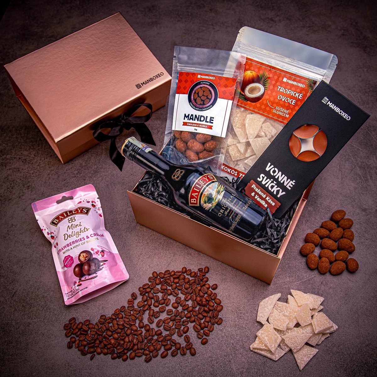 Luxusní box s Baileys (rose gold) - dárkový box | Dárek pro ženu, maminku, manželku, babičku, sestru, přítelkyni, kamarádku | dárek k narozeninám, výr